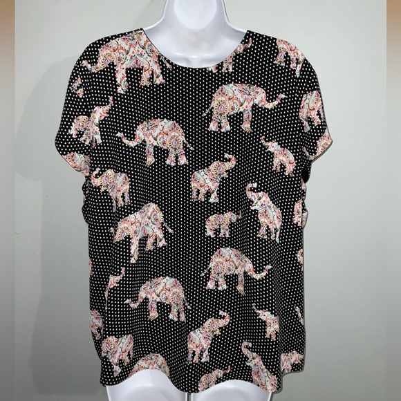 Chico's Black and White Polka Dot  Elephant Print Blouse XL - Picture 3 of 6